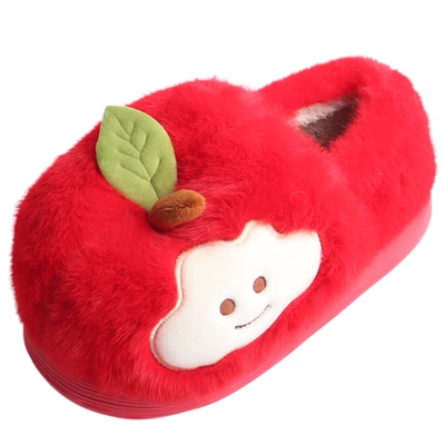 可爱苹果毛绒棉拖鞋女冬ins室内