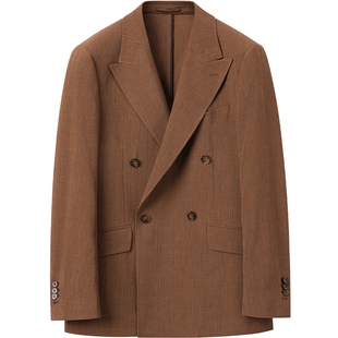 JDV男装商场同款春秋新款棕色男士双排扣西装外套时尚西服SMM50P3