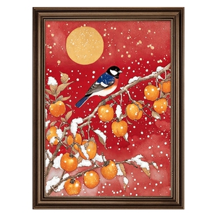 柿柿如意入户过道玄关装饰画2026新款喜上眉梢走廊挂画高级感壁画