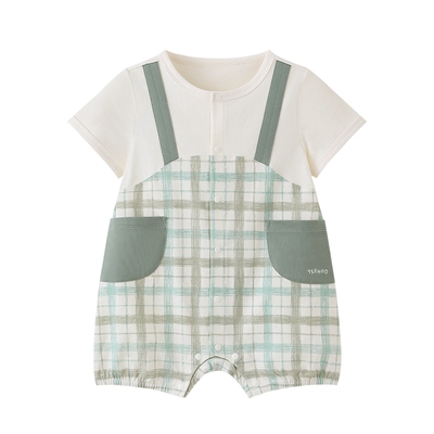 英氏连身衣男宝假两件短袖夏季