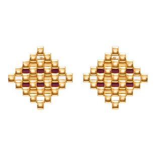 CREMAISH皮编方菱形耳钉 牛皮缠绕镀金简约百搭高级感耳饰女