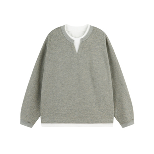 Dream made 美式假两件V领卫衣男秋冬季加绒加厚重磅男生内搭上衣