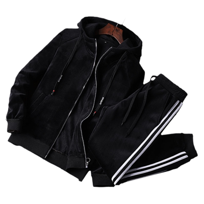 双面绒套装男连帽开衫卫衣