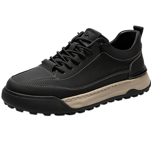 千百度男鞋厚底增高男士时尚休闲鞋气质百搭新款真皮轻便运动鞋