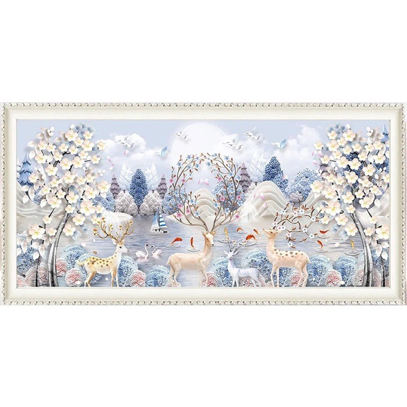 钻石画成品樱花麋鹿满钻客厅挂画