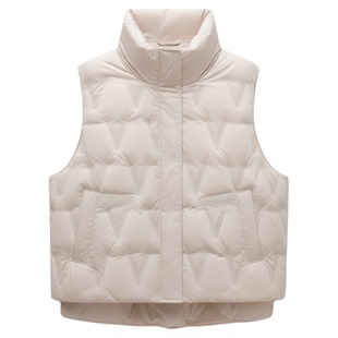 雅鹿女秋冬时尚立领妈装保暖轻薄羽绒内胆马甲羽绒服好看防寒米色