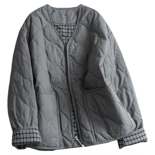 层次感拉满!鹅绒服!格纹翻边长袖V领宽松显瘦羽绒服女外套M898