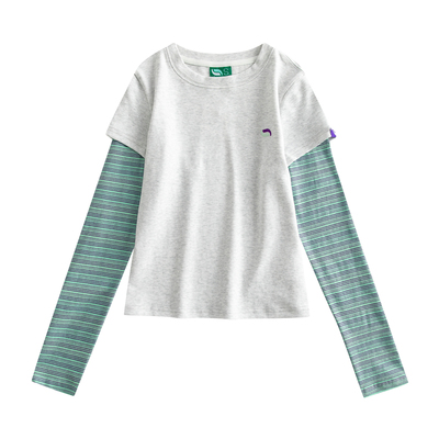 假两件修身圆领长袖t恤女