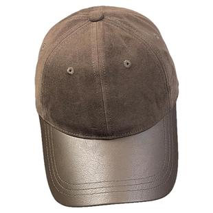 秋冬季新款仿麂皮棒球帽女金属标皮帽檐高级感鸭舌帽高品质帽子男