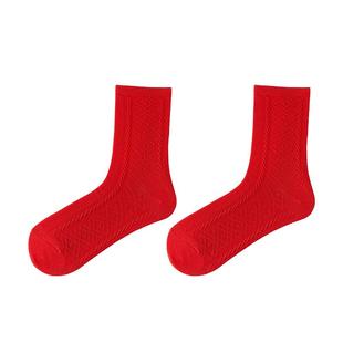 本命红袜子蛇年女士棉袜秋冬季中国结松口运动喜庆结婚一对中筒袜