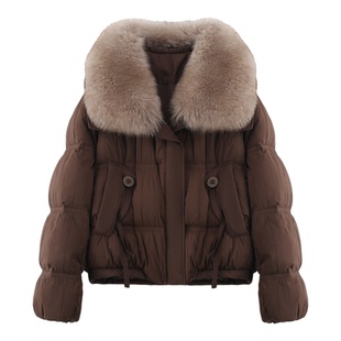 高端狐狸毛领可拆卸鹅绒羽绒服女2025冬季新宽松保暖皮草外套短款