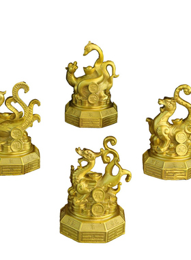 纯黄铜四大神兽摆件八卦四方位