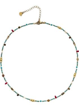 民族风彩色石小象项链