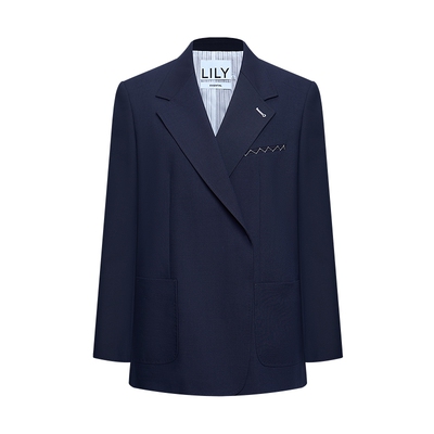 LILY通勤藏青色复古新款西装外套