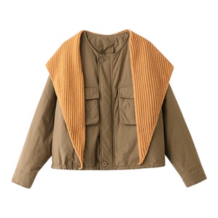 欧货现货2025年新冬季加薄棉里布搭配围巾潮休闲短装新款外套棉袄