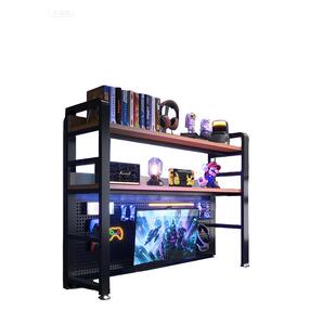 电竞房桌面洞洞板置物架电脑桌免打孔立式收纳架桌上金属多层书架