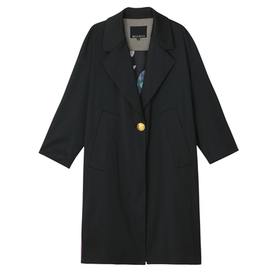 谜底2022秋新款复古时尚纯色一粒扣大廓形T型长风衣女223ME1077