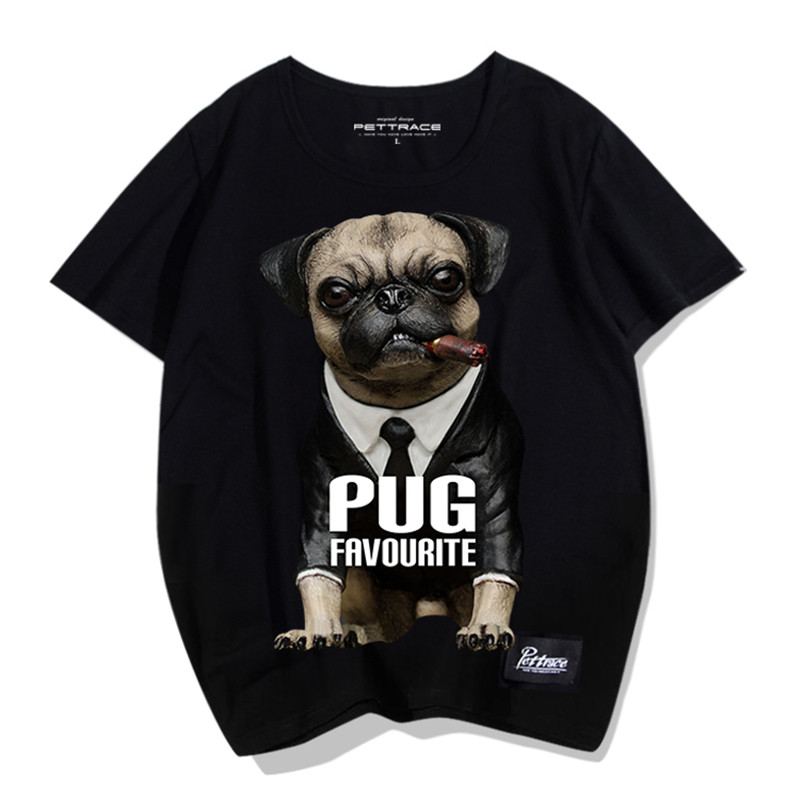 八哥犬衣服 狗狗图案t恤男女 可爱 夏季纯棉圆领小衫巴哥印花短袖