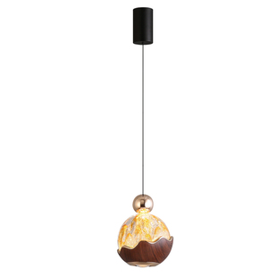 轻奢胡桃木色中古风床头吊线灯单头小吊灯可长降玄关法式卧室吊灯