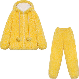 Bananagirl睡衣女士新款冬季珊瑚绒加厚连帽套装加绒家居服可外穿