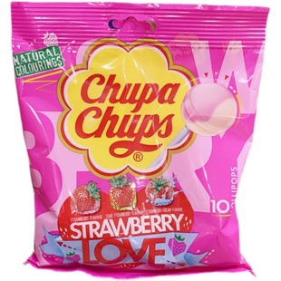 现货英国chupa珍宝珠酸味棒棒糖草莓牛奶水果糖迷你宝宝儿童低脂