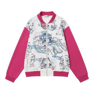 y2k千禧少女风二次元卡通印花撞色棒球服外套女秋冬宽松夹克上衣