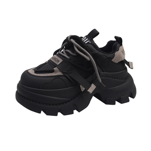 女鞋厚底加绒老爹鞋女冬季2025新款小个子增高保暖棉鞋黑色运动鞋