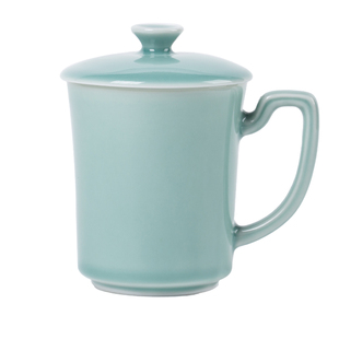 龙泉青瓷茶杯陶瓷办公室会议商务泡茶杯马克杯大容量高档带盖杯子