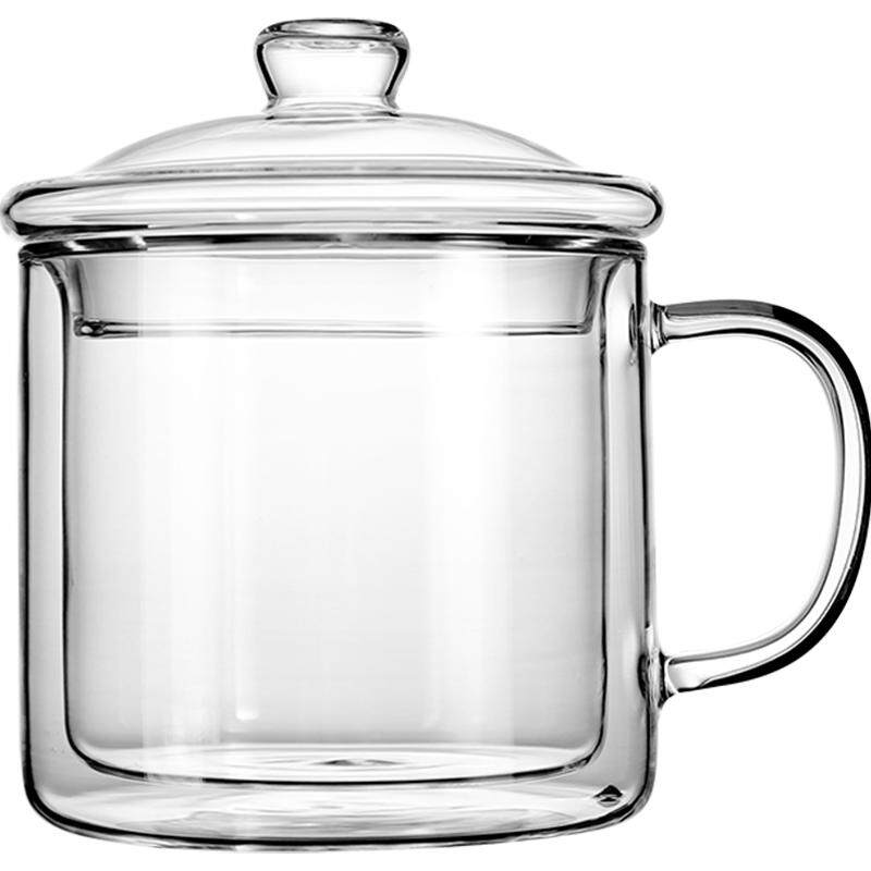 高硼硅耐热家用水杯带把手大口玻璃杯子茶杯女带盖勺子咖啡杯防烫