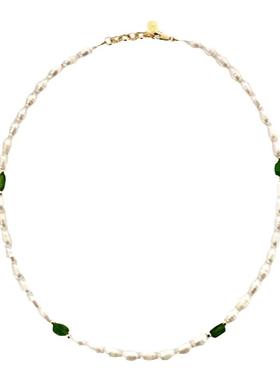 gemisland透辉石珍珠项链锁骨链