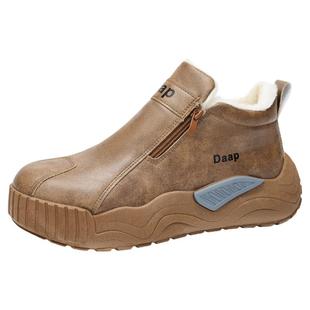 男鞋冬季2026新款加绒保暖加厚东北雪地靴侧拉链皮毛一体工装棉鞋