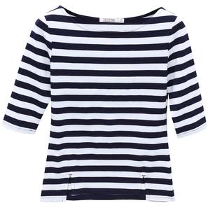 黑白条纹上衣服2024七分袖女装一字领打底衫外穿中袖女士t恤春装