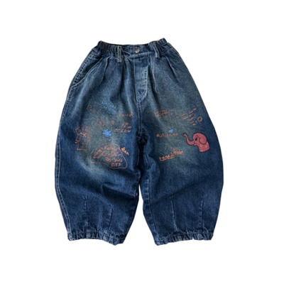 冬季加绒儿童萝卜牛仔长裤保暖帅