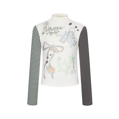 蝴蝶结手绘拼接打底上衣