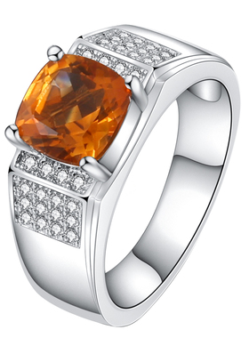 精工轻奢高级感天然黄水晶925纯银镀金男戒指时尚大气个性刻字