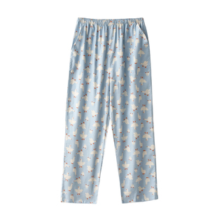 卡通可爱大鹅睡裤女春秋季纯棉磨毛绒布保暖长裤遛弯家居裤可外穿