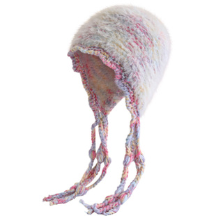 可爱彩色流苏儿童毛线帽子女孩秋冬防寒护耳毛绒保暖帽系辫针织帽