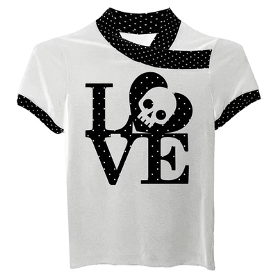 DETW波点骷髅头正肩短袖辣妹女