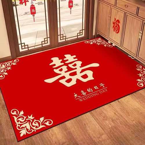 喜字结婚入户门地垫硅藻泥进门口新婚家用防滑脚垫喜庆大门红地毯