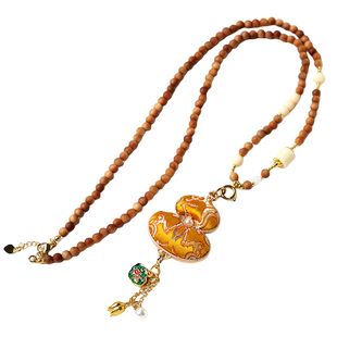 宋锦双面福禄吊坠老山檀木象牙白项链国风汉服旗袍配链高级感满满