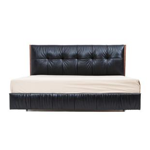 支吾悬川皮床复古黑色主卧1.8米头层牛皮现代实木软包双人悬浮床