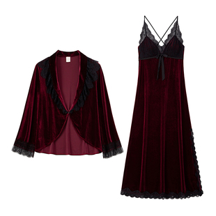 RoseTree新娘晨袍女款秋冬季丝绒高级感小众红色婚礼睡袍睡衣套装