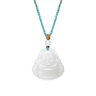 周大生和田玉吊坠男女笑佛白玉情侣佛公项链挂坠送女友生日礼物