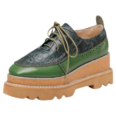 真皮厚底松糕鞋香柏莲复古单鞋