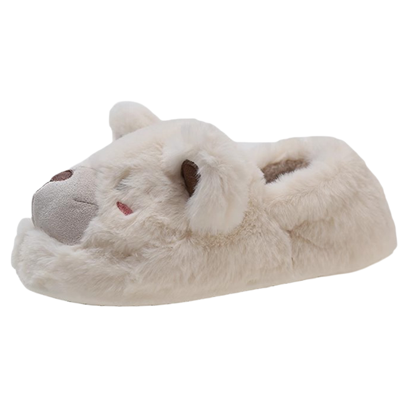 月子棉拖鞋女冬天卡通可爱小熊毛绒室内居家厚底防滑包跟保暖棉鞋