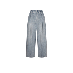 LESS春复古利落阔腿时尚长裤通勤舒适休闲弯刀牛仔裤女2P1E13510