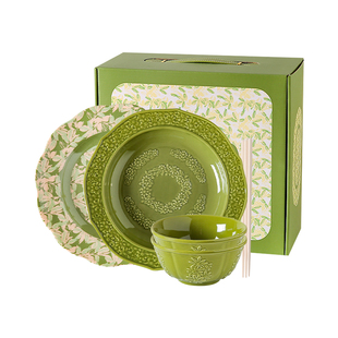 川岛屋法式浮雕碗碟餐具套装家用高级感碗盘碗具新婚乔迁新居礼物