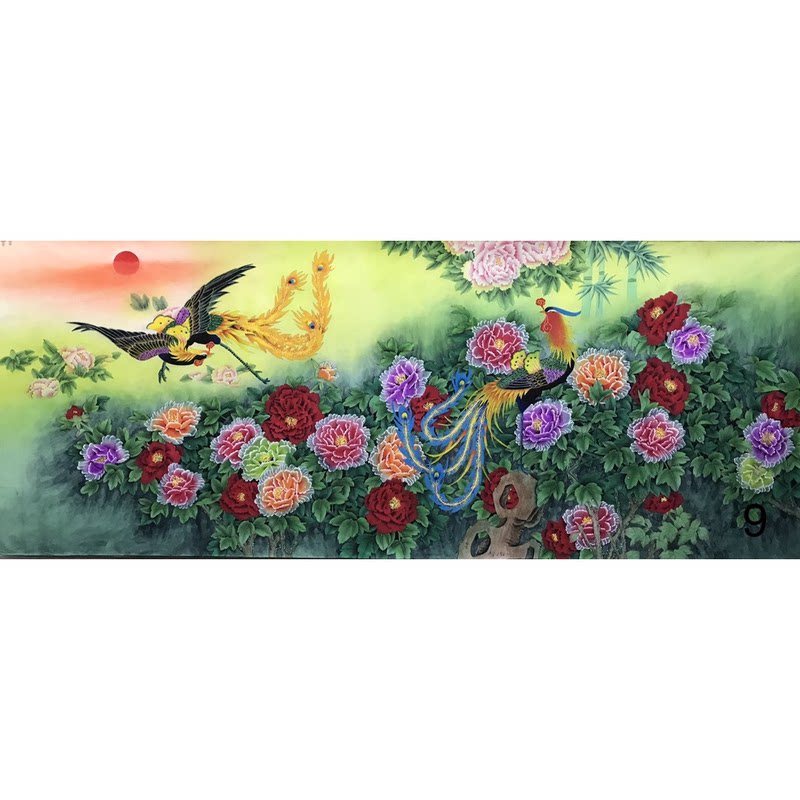 纯手绘大丈二工笔花鸟牡丹富贵锦上添花大尺度植物收藏装饰画货源