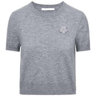 莱茵福莱尔新款纯绵羊毛四色针织套装秋季高级感宽松短袖上衣