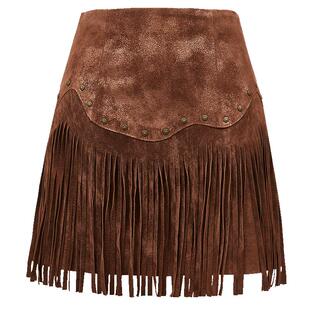 Vero Moda奥莱半身裙春季新款高腰A字流苏铆钉复古皮裙短裙流行